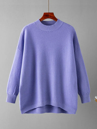 Oversized Jumper - Rib Knit - Round Neck - Knitted Jumper - Women's Knitwear-Grace Aura