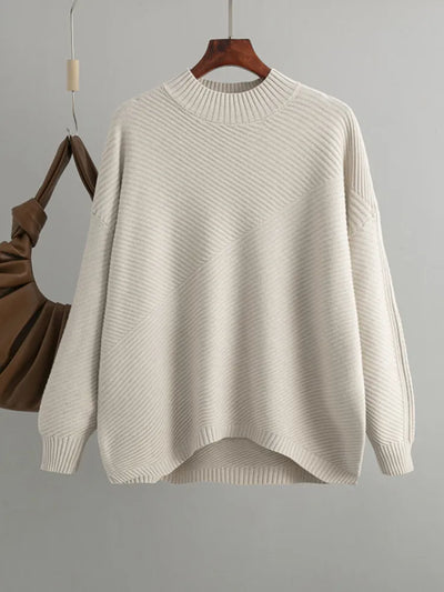 Oversized Jumper - Rib Knit - Round Neck - Knitted Jumper - Women's Knitwear-Grace Aura