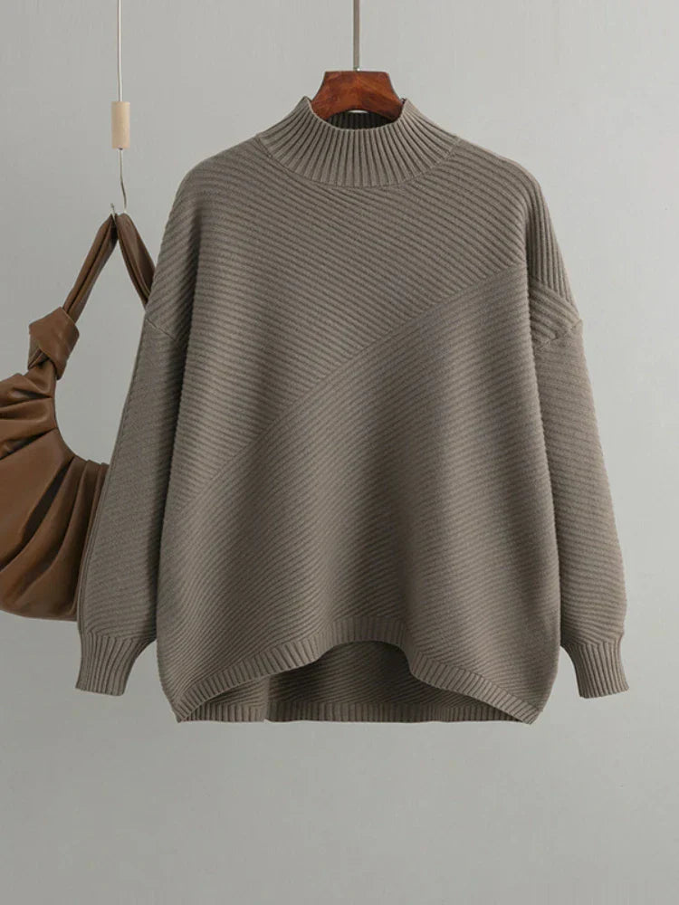 Oversized Jumper - Rib Knit - Round Neck - Knitted Jumper - Women's Knitwear-Grace Aura