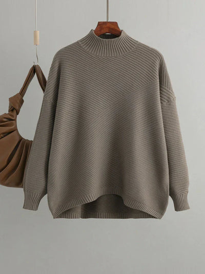 Oversized Jumper - Rib Knit - Round Neck - Knitted Jumper - Women's Knitwear-Grace Aura