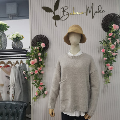 Oversized Jumper - Women's Light Grey Loose Fit Chunky Knit Jumper -Grace Aura