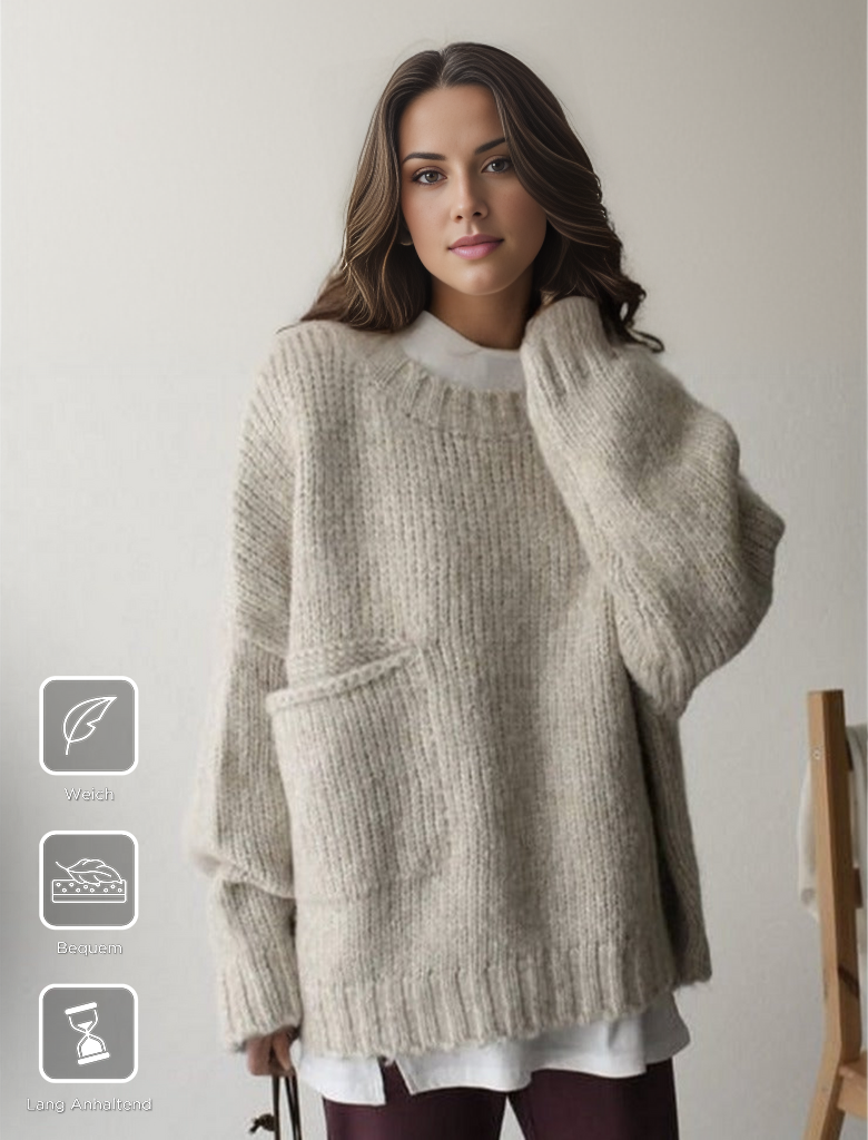 Oversized Jumper - Women's Light Grey Loose Fit Chunky Knit Jumper -Grace Aura