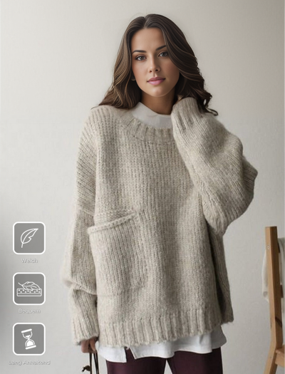 Oversized Jumper - Women's Light Grey Loose Fit Chunky Knit Jumper -Grace Aura