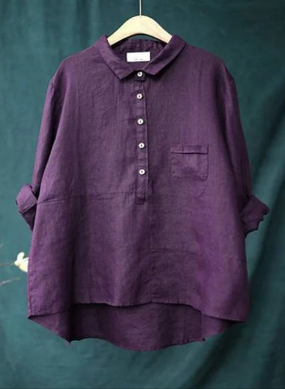 Oversized Shirt - Linen - Collared - Oversized Blouse - Women's Shirt-Grace Aura