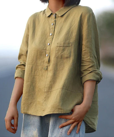 Oversized Shirt - Linen - Collared - Oversized Blouse - Women's Shirt-Grace Aura