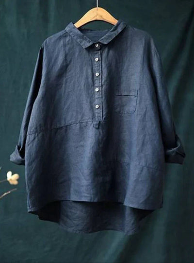 Oversized Shirt - Long Sleeve - Half Button - Oversized Blouse - Women's Shirt-Grace Aura