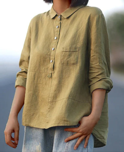 Oversized Shirt - Long Sleeve - Half Button - Oversized Blouse - Women's Shirt-Grace Aura