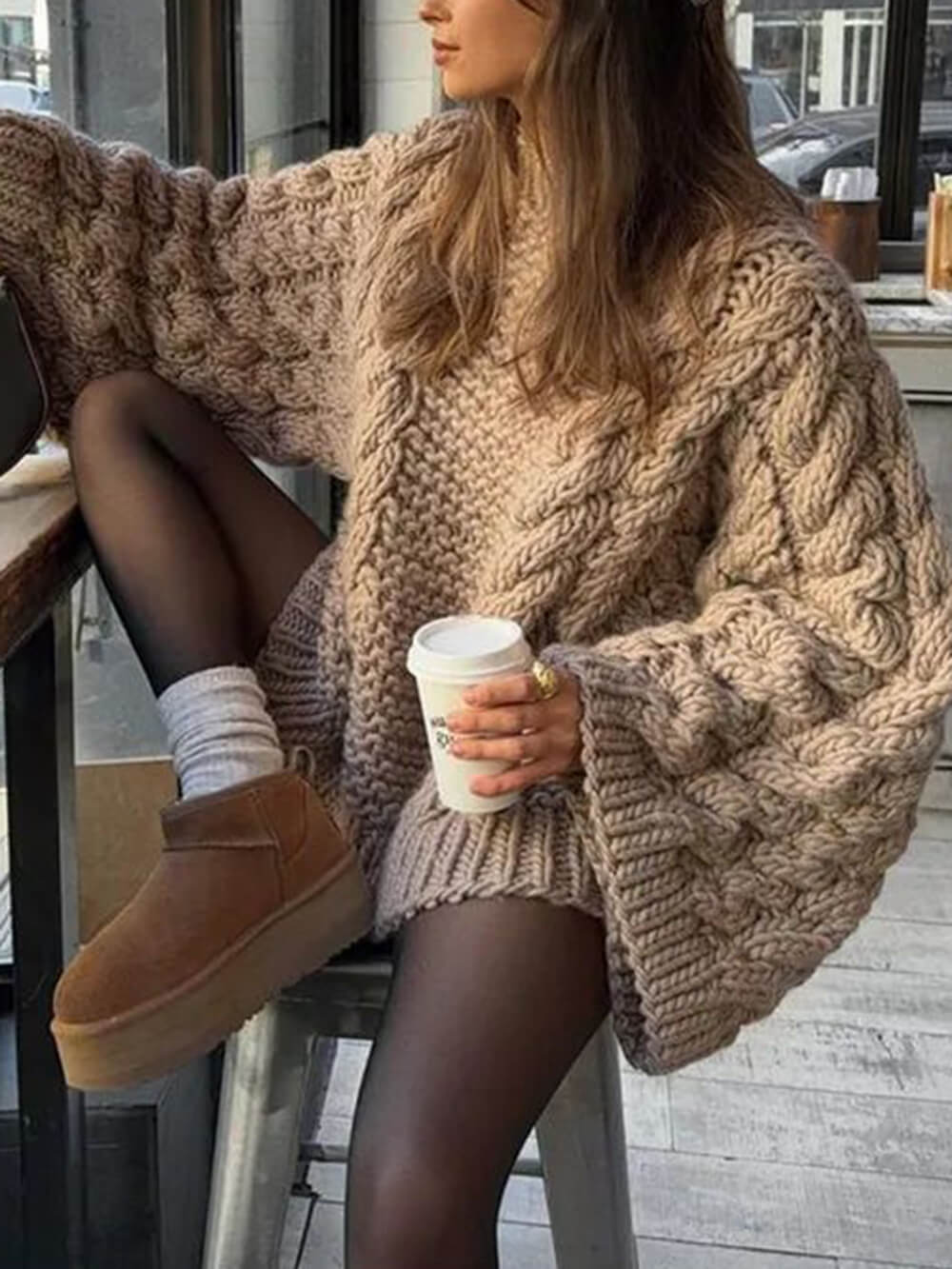 Oversized Sweater - Chunky - Cable Knit - Knitted Sweater - Women's Jumper-Grace Aura
