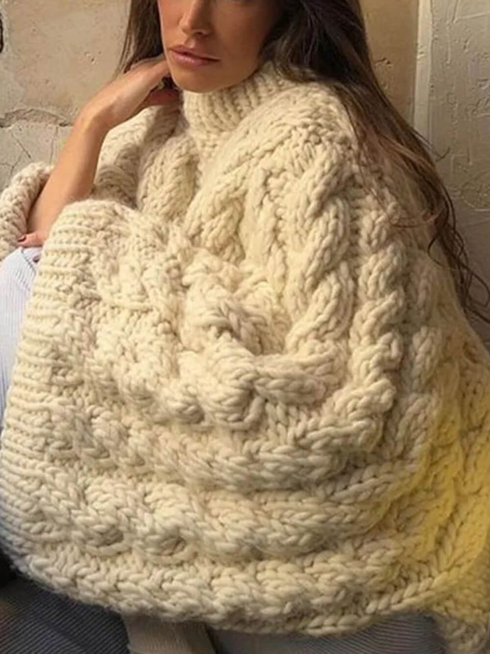 Oversized Sweater - Chunky - Cable Knit - Knitted Sweater - Women's Jumper-Grace Aura