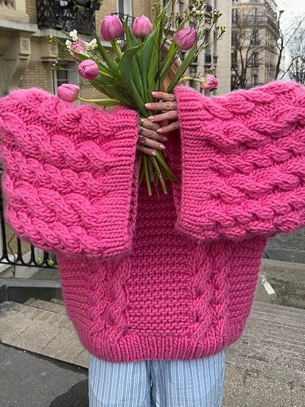 Oversized Sweater - Chunky - Cable Knit - Knitted Sweater - Women's Jumper-Grace Aura