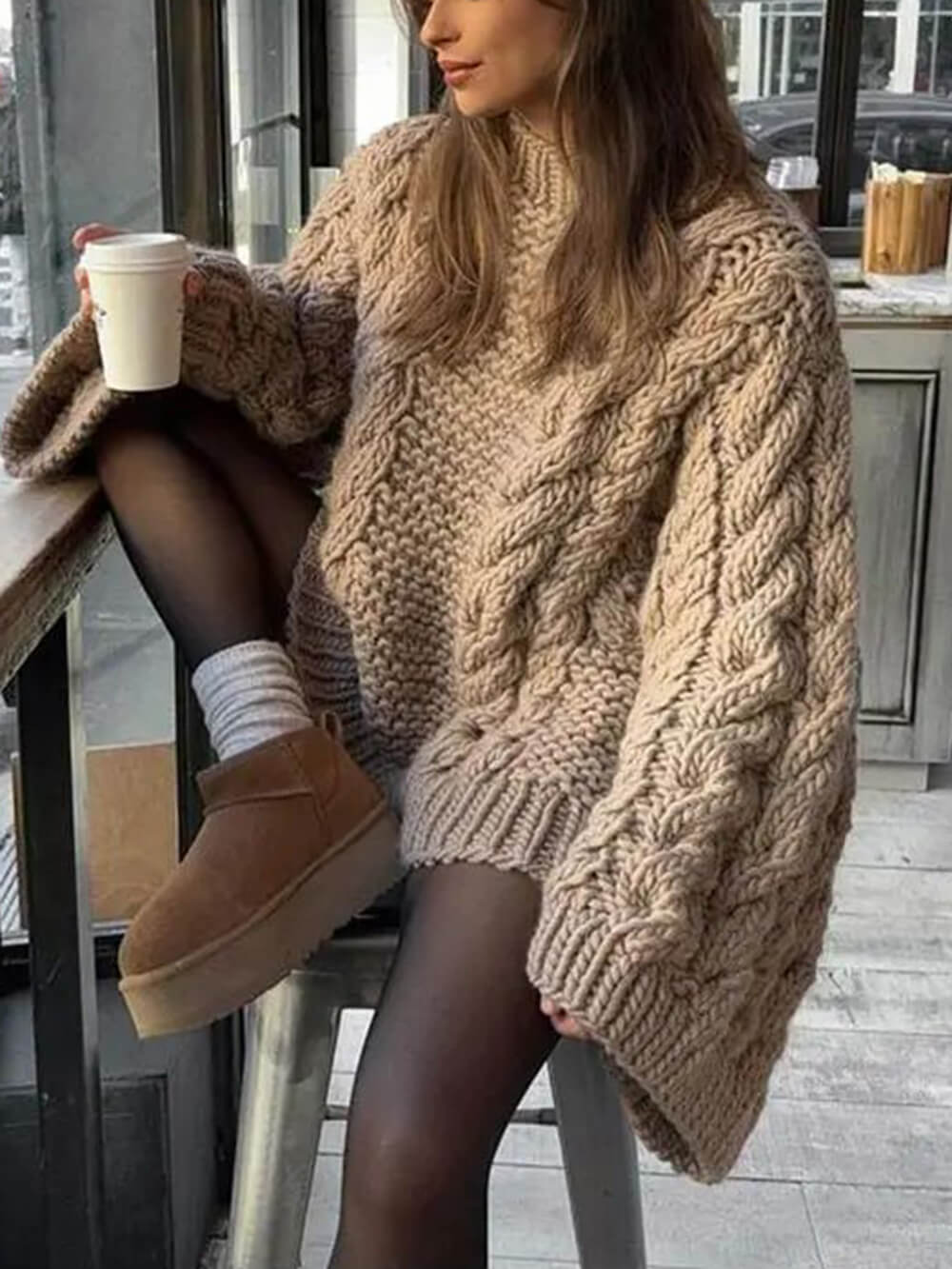 Oversized Sweater - Chunky - Cable Knit - Knitted Sweater - Women's Jumper-Grace Aura