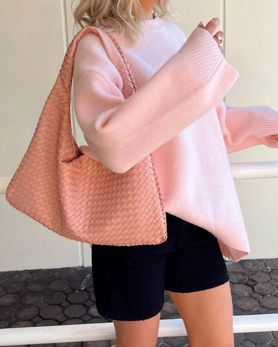 Oversized Sweater | Pink | Crewneck | Knitted Jumper | Women's Clothing-Grace Aura