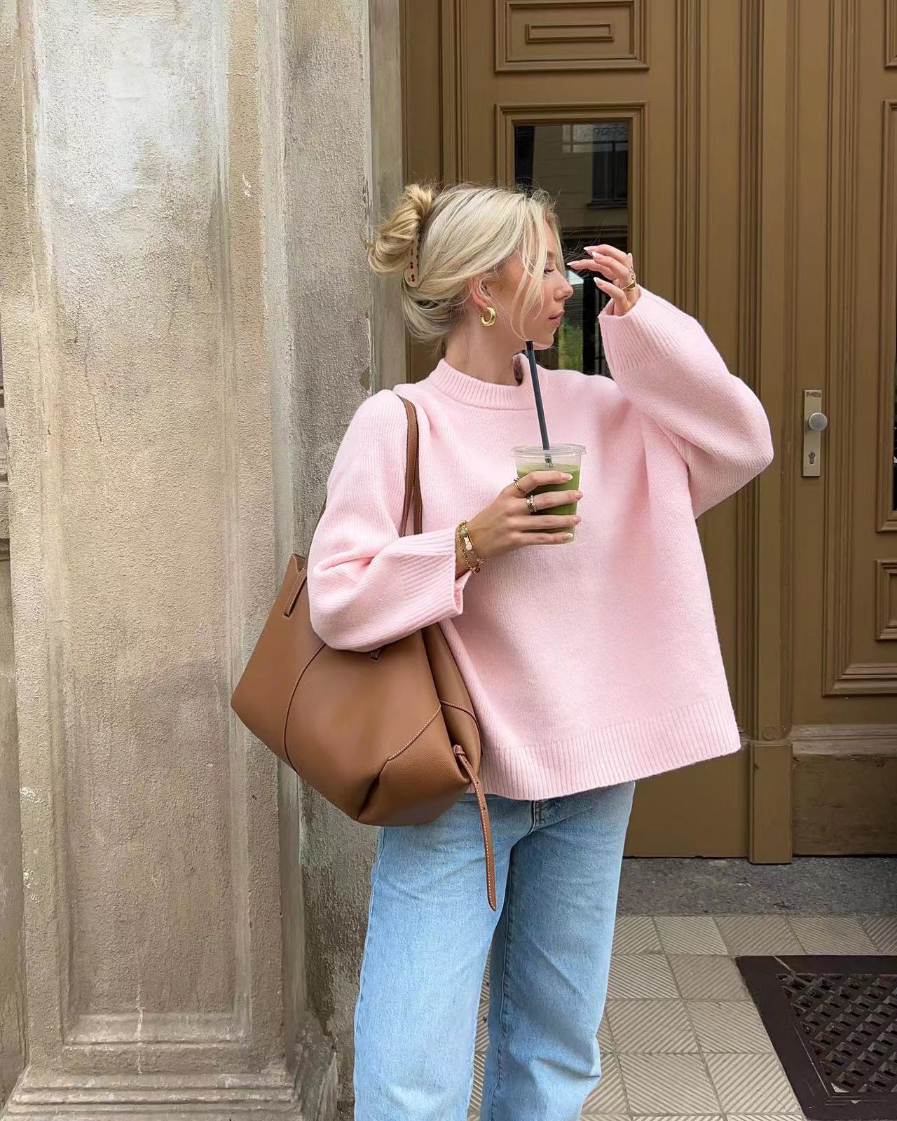Oversized Sweater | Pink | Crewneck | Knitted Jumper | Women's Clothing-Grace Aura
