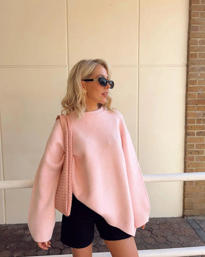 Oversized Sweater | Pink | Crewneck | Knitted Jumper | Women's Clothing-Grace Aura