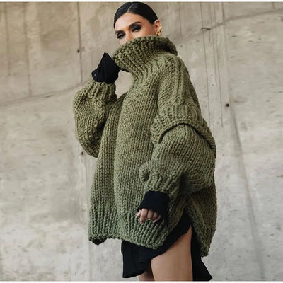 Oversized Sweater | Turtleneck | Knitted | Chunky Pullover | Women's Knitwear-Grace Aura