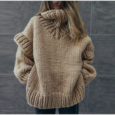 Oversized Sweater | Turtleneck | Knitted | Chunky Pullover | Women's Knitwear-Grace Aura