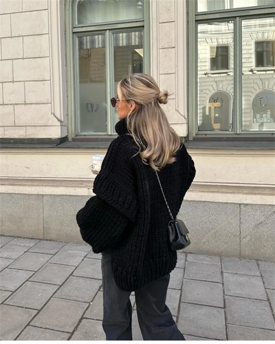Oversized Sweater | Turtleneck | Knitted | Chunky Pullover | Women's Knitwear-Grace Aura