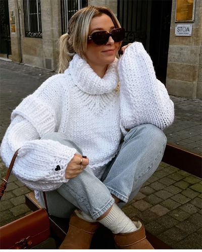 Oversized Sweater | Turtleneck | Knitted | Chunky Pullover | Women's Knitwear-Grace Aura