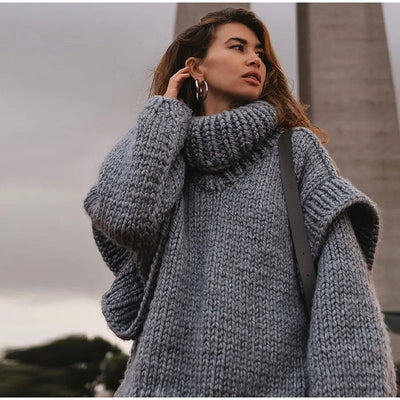 Oversized Sweater | Turtleneck | Knitted | Chunky Pullover | Women's Knitwear-Grace Aura