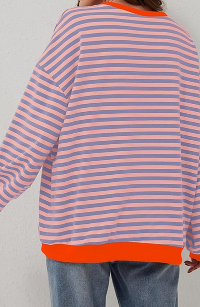 Oversized Sweater - Women's Striped Oversized Long Sleeve Shirt-Grace Aura