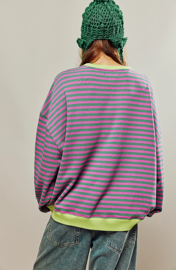 Oversized Sweater - Women's Striped Oversized Long Sleeve Shirt-Grace Aura