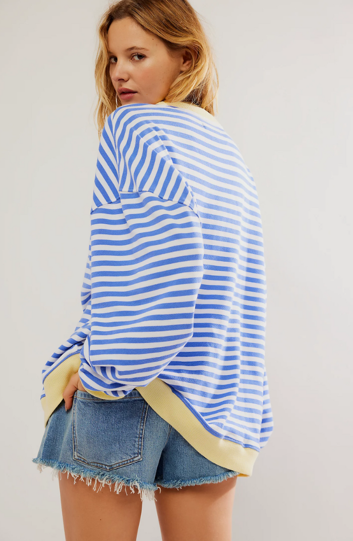 Oversized Sweater - Women's Striped Oversized Long Sleeve Shirt-Grace Aura