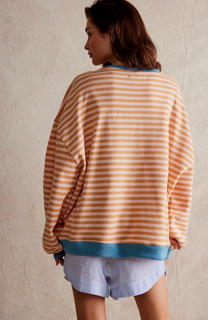 Oversized Sweater - Women's Striped Oversized Long Sleeve Shirt-Grace Aura