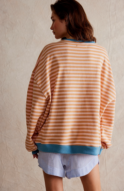 Oversized Sweater - Women's Striped Oversized Long Sleeve Shirt-Grace Aura
