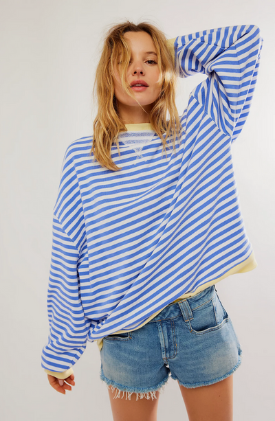 Oversized Sweater - Women's Striped Oversized Long Sleeve Shirt-Grace Aura