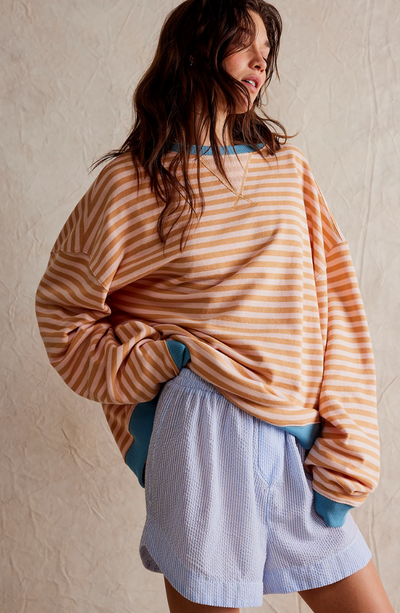 Oversized Sweater - Women's Striped Oversized Long Sleeve Shirt-Grace Aura