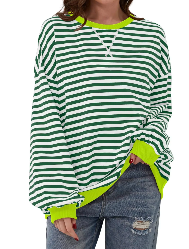 Oversized Sweatshirt | Loose Fit | Long Sleeve | Striped Pullover | Women's Clothing-Grace Aura