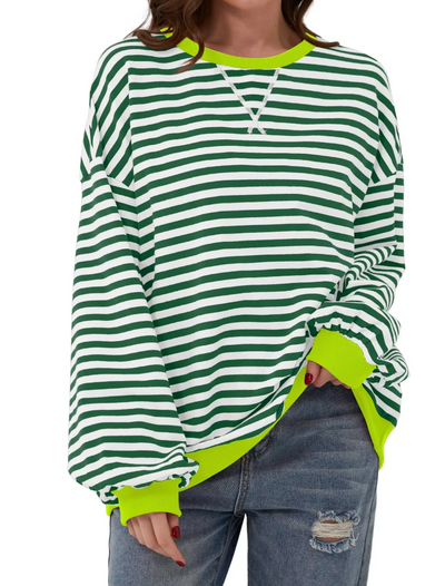 Oversized Sweatshirt | Loose Fit | Long Sleeve | Striped Pullover | Women's Clothing-Grace Aura