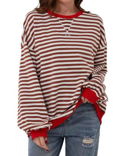 Oversized Sweatshirt | Loose Fit | Long Sleeve | Striped Pullover | Women's Clothing-Grace Aura