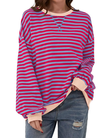 Oversized Sweatshirt | Loose Fit | Long Sleeve | Striped Pullover | Women's Clothing-Grace Aura