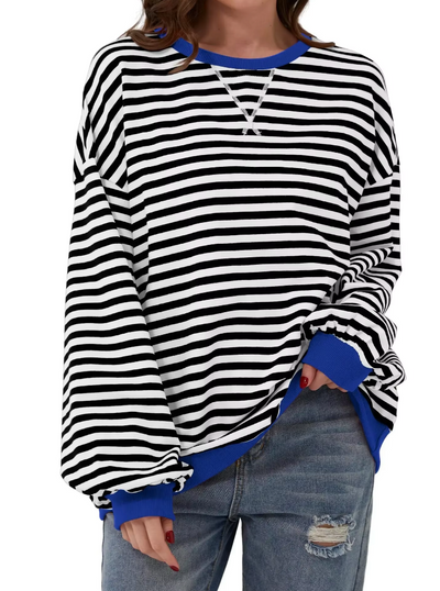 Oversized Sweatshirt | Loose Fit | Long Sleeve | Striped Pullover | Women's Clothing-Grace Aura