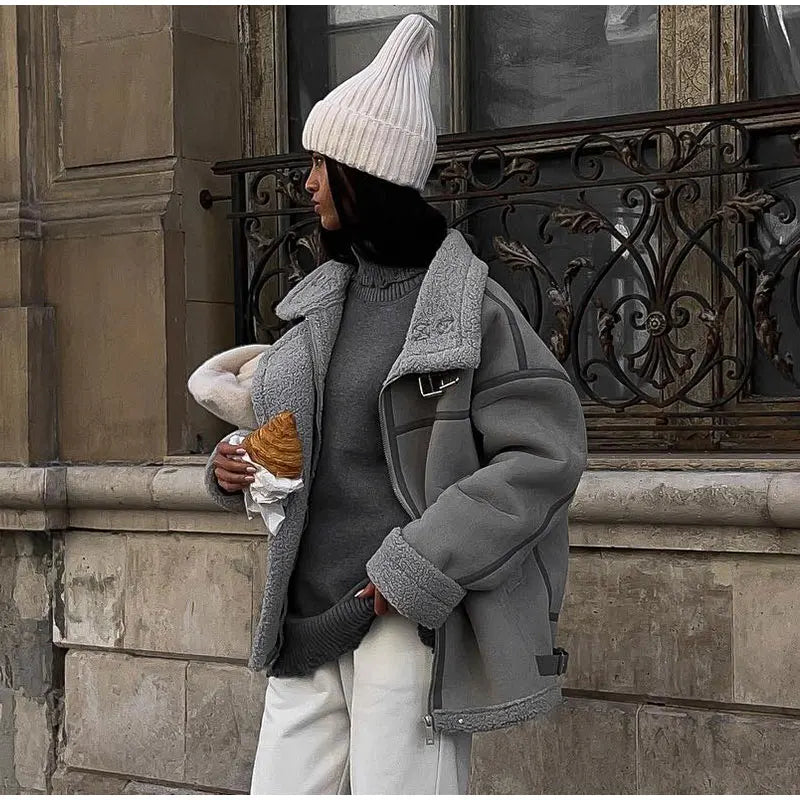 Oversized Winter Jacket | Fleece-Lined | Zip-Up | Aviator Jacket | Women's Winter Jacket-Grace Aura