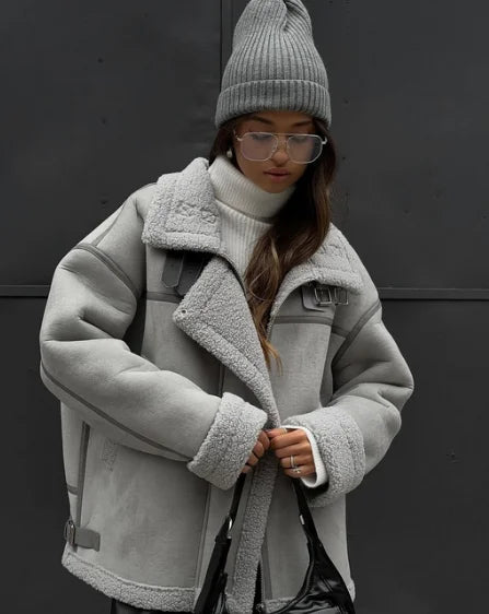 Oversized Winter Jacket | Fleece-Lined | Zip-Up | Aviator Jacket | Women's Winter Jacket-Grace Aura