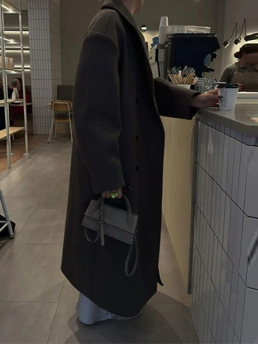 Oversized Wool Coat - Women's Double Breasted Long Wool Coat-Grace Aura