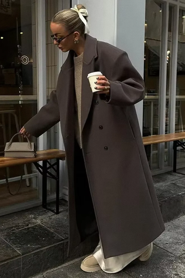Oversized Wool Coat - Women's Double Breasted Long Wool Coat-Grace Aura