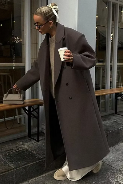 Oversized Wool Coat - Women's Double Breasted Long Wool Coat-Grace Aura