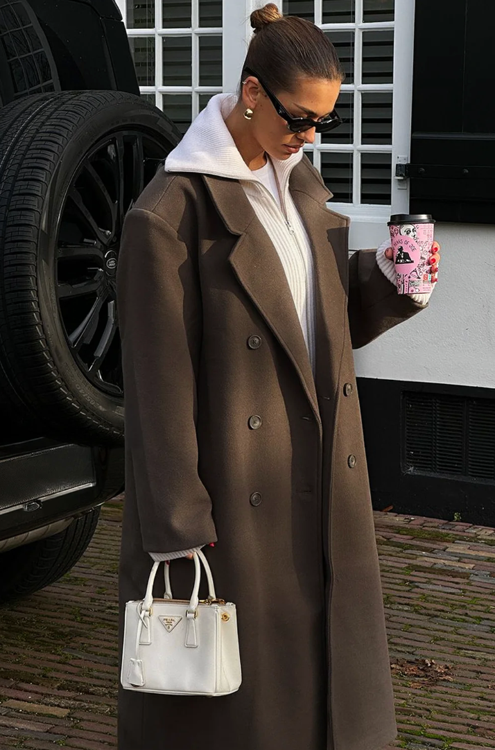 Oversized Wool Coat - Women's Double Breasted Long Wool Coat-Grace Aura