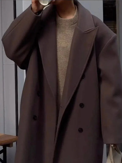 Oversized Wool Coat - Women's Double Breasted Long Wool Coat-Grace Aura