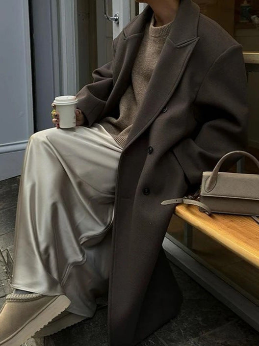 Oversized Wool Coat - Women's Double Breasted Long Wool Coat-Grace Aura