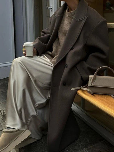 Oversized Wool Coat - Women's Double Breasted Long Wool Coat-Grace Aura