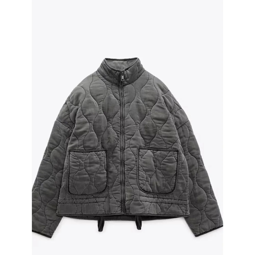 Padded Jacket - Women's Warm Zip-Up Oversized Quilted Jacket-Grace Aura