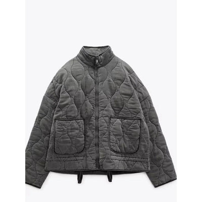 Padded Jacket - Women's Warm Zip-Up Oversized Quilted Jacket-Grace Aura
