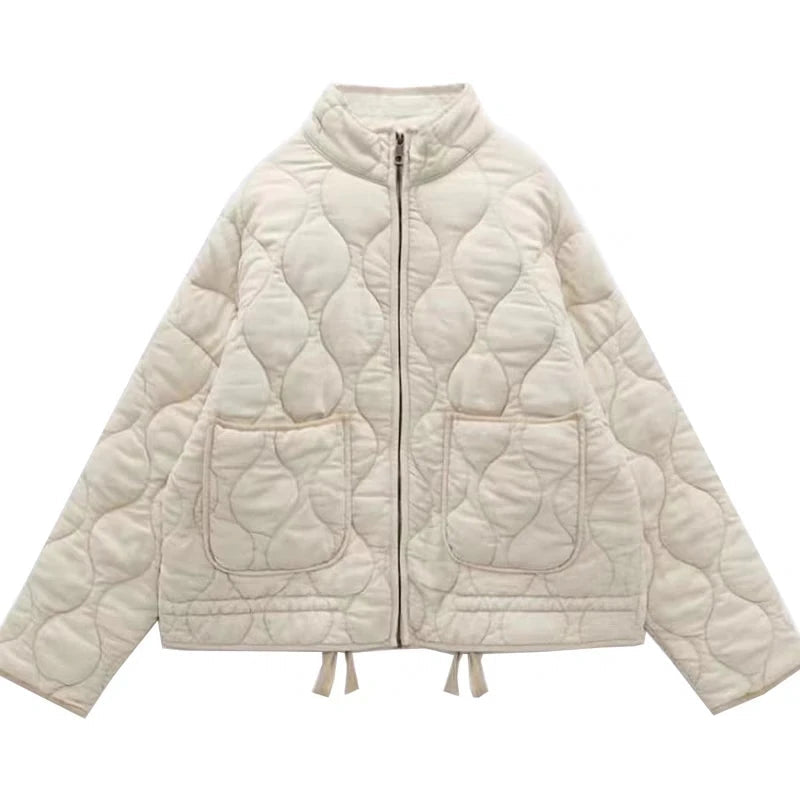 Padded Jacket - Women's Warm Zip-Up Oversized Quilted Jacket-Grace Aura
