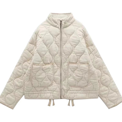Padded Jacket - Women's Warm Zip-Up Oversized Quilted Jacket-Grace Aura