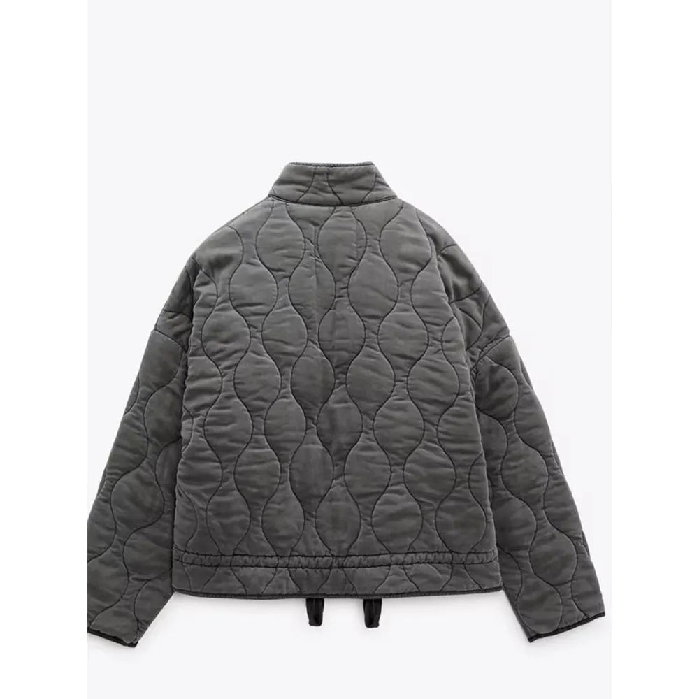 Padded Jacket - Women's Warm Zip-Up Oversized Quilted Jacket-Grace Aura