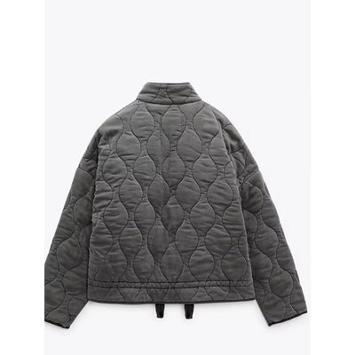 Padded Jacket - Women's Warm Zip-Up Oversized Quilted Jacket-Grace Aura